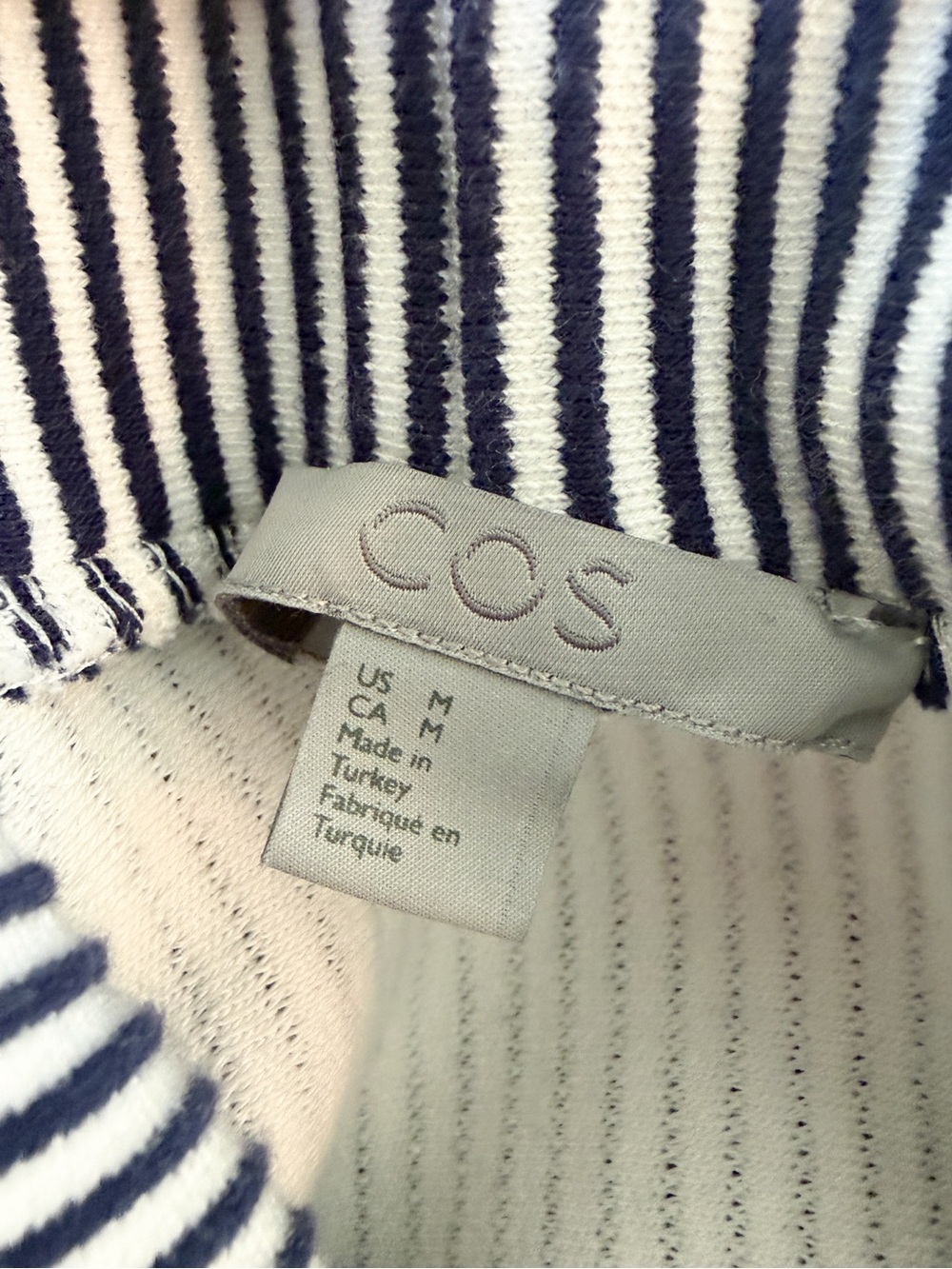 COS • High-Neck Ribbed Top in Navy/White - Picture 10 of 12